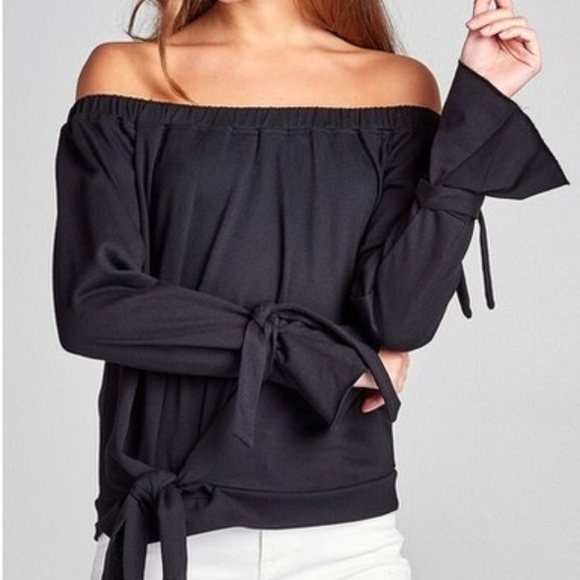 felicias Tops - SOLD OUT Black Off the Shoulder Tie Top